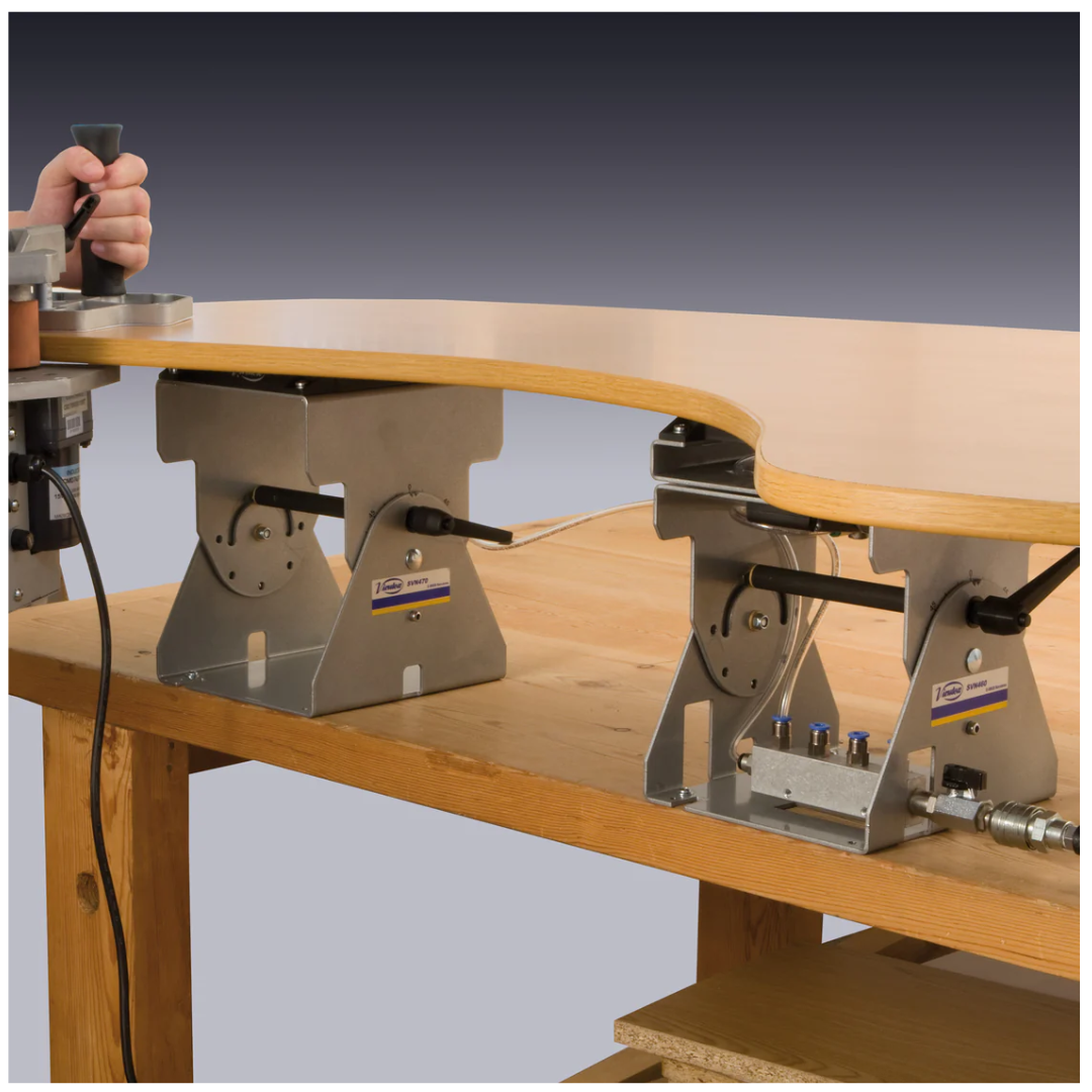 Virutex SVN470 Auxiliary Fastening System Secure Your Projects 5046401 connected in multi-unit configuration supporting large panel workpieces