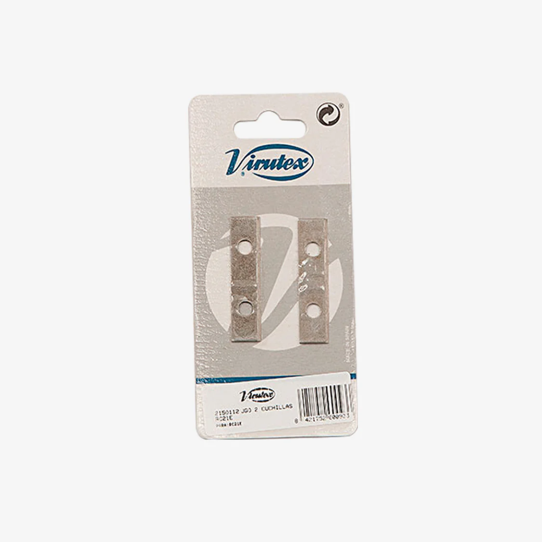 Virutex Spare Blades Set For RC21E Trimmer 2150112 high-quality steel blades designed for clean and accurate cuts on edge banding materials

Virutex Spare Blades Set For RC21E Trimmer 2150112 close-up of replacement blades compatible with RC21E trimmer for professional woodworking use
