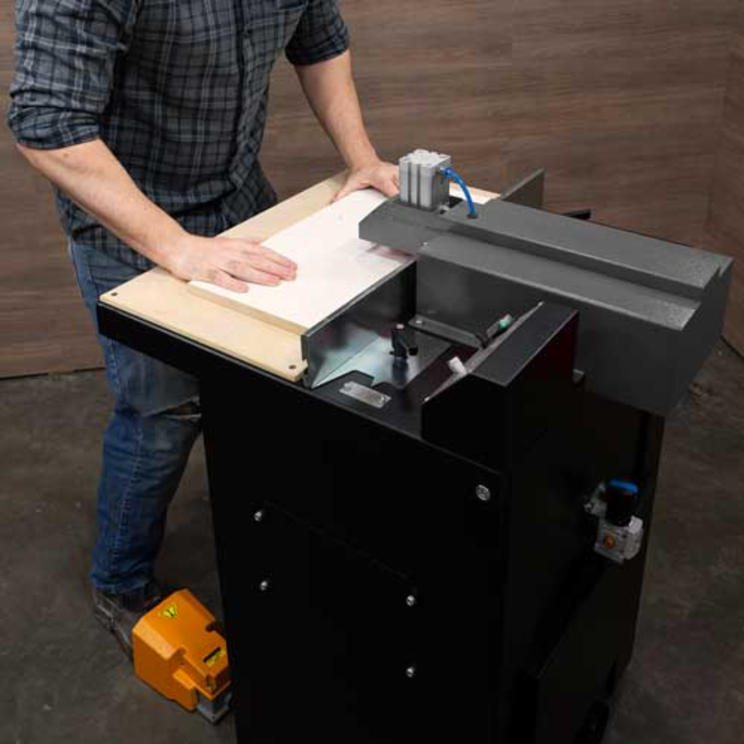 Wood board supported on Maksiwa PHM.30 Pocket Hole Machine table