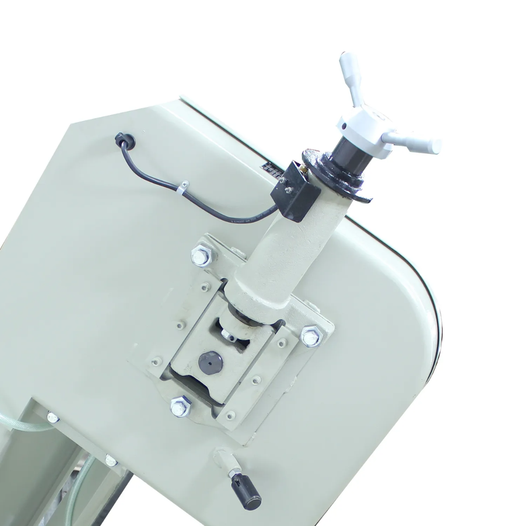 Workpiece stop and material positioning system on the Baileigh 13-Inch Semi-Automatic Horizontal Bandsaw (BS-330SA) 1001521 enabling accurate, repeatable production cuts.