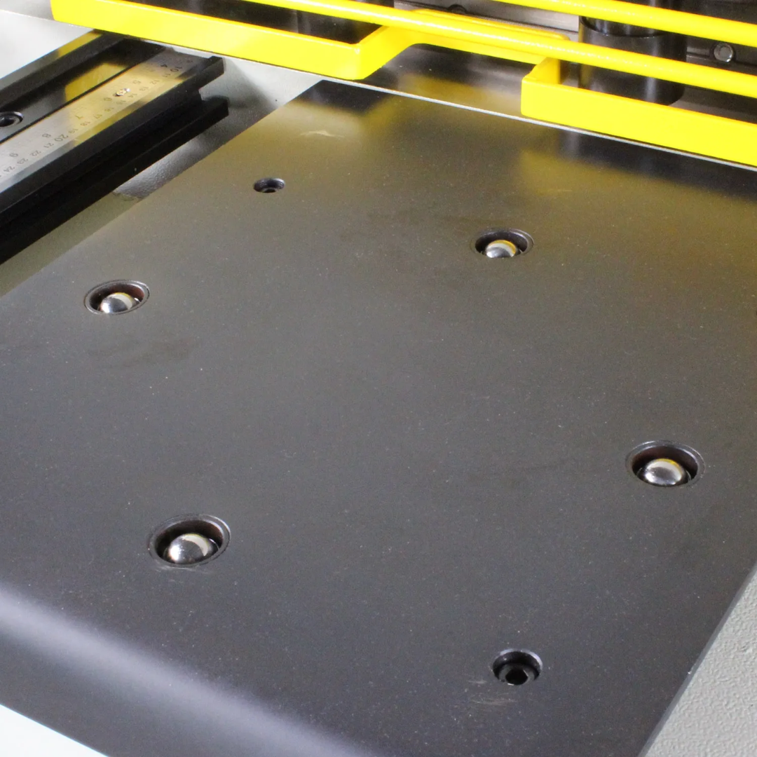 Worktable surface of Baileigh 52-Inch Heavy-Duty Hydraulic Sheet Metal Shear SH-5210-HD 1007122 with support area engineered for stable handling of sheet metal during shearing operations.