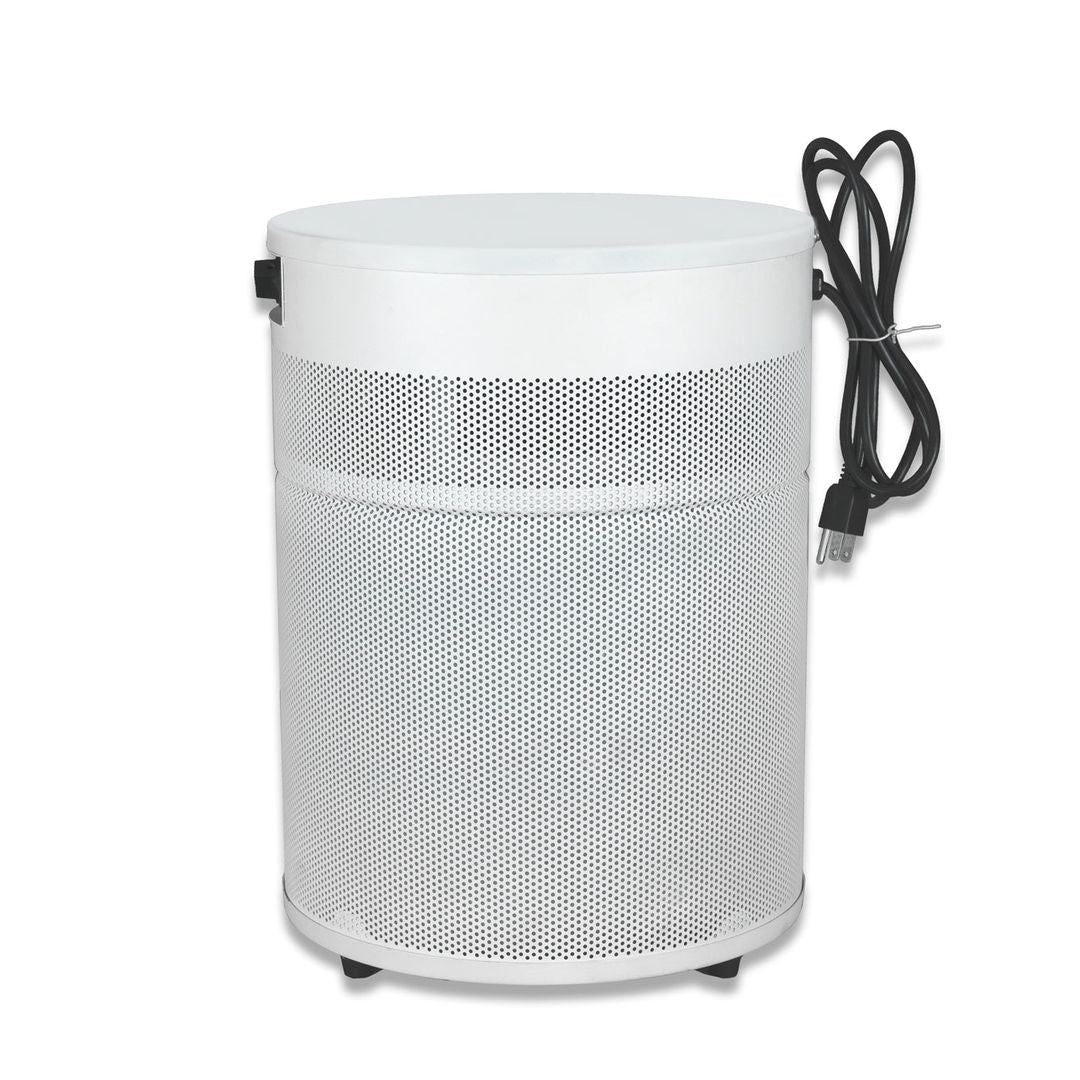 Airpura F400 air purifier, white unit, side view