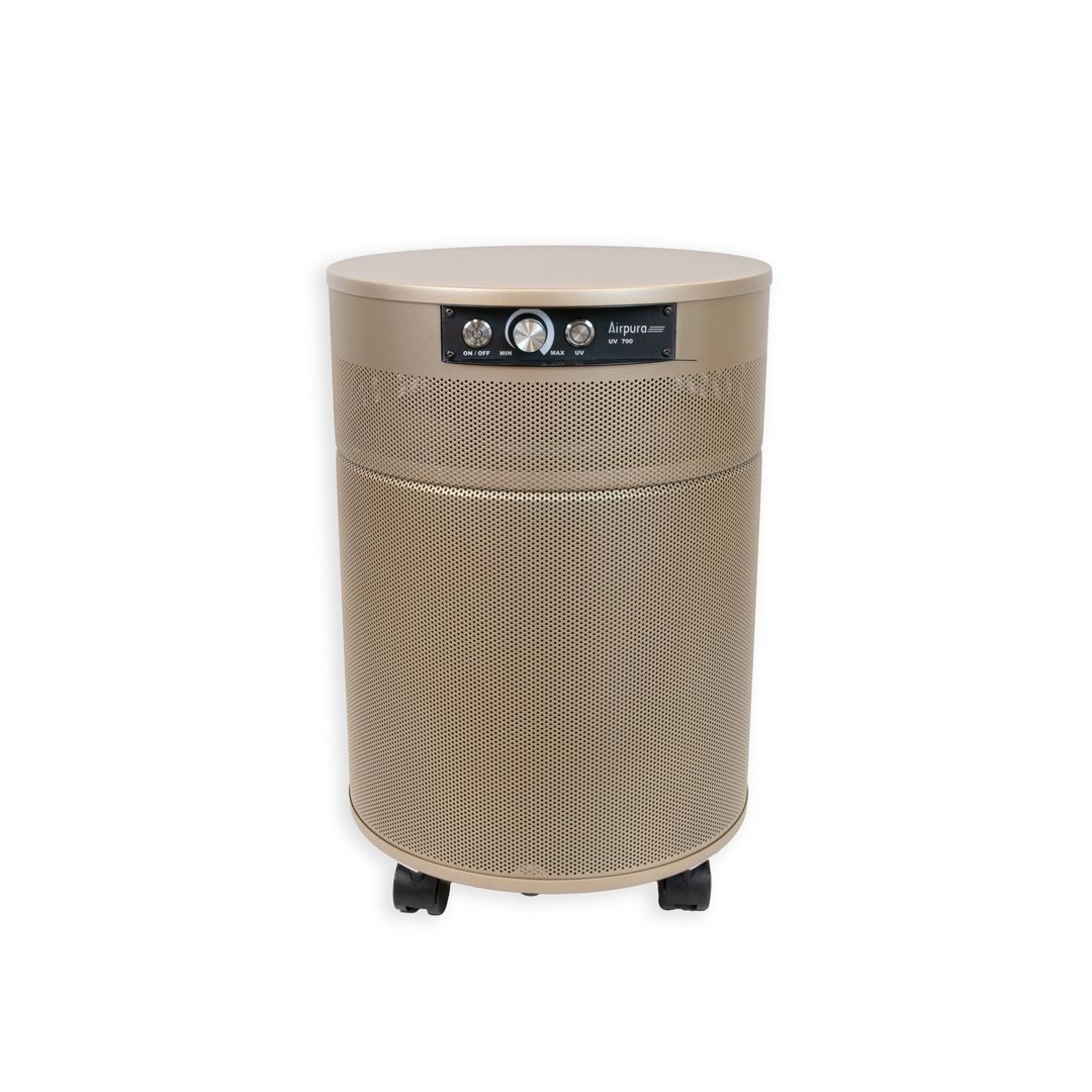 Airpura P714+ air purifier in Champagne Mist, front view