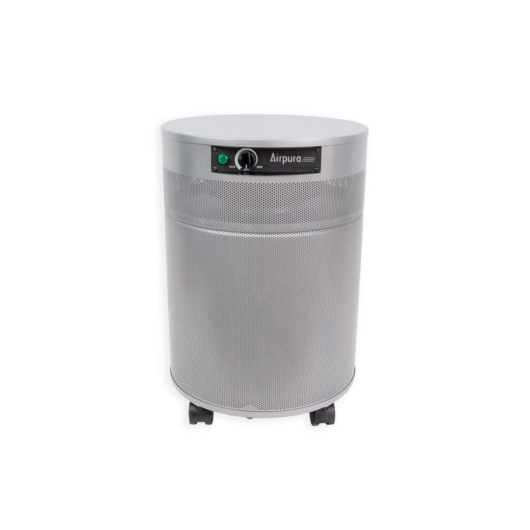 Airpura S600 DLX air purifier, front view, silver finish