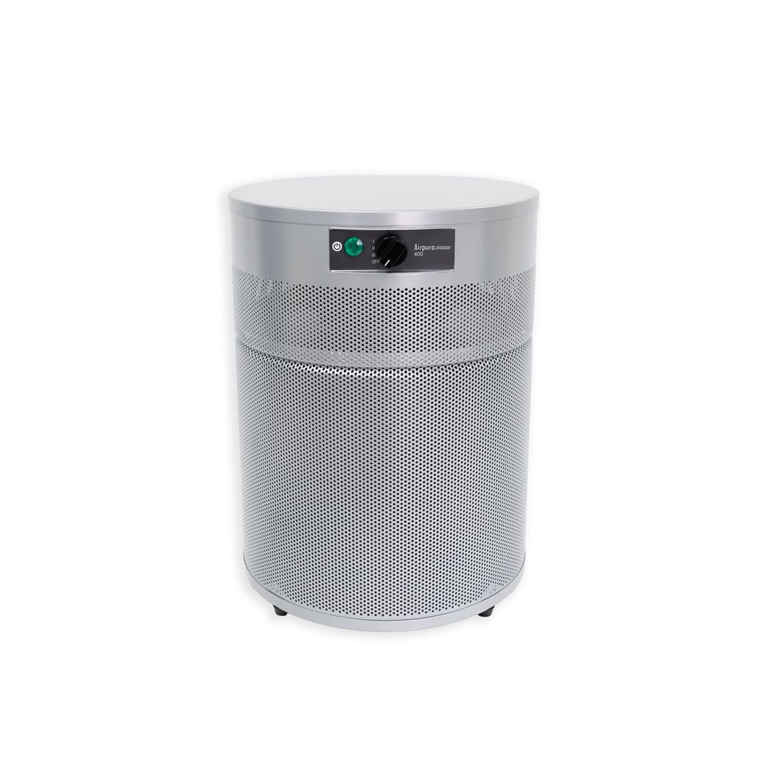 Airpura T400 air purifier, silver unit, front view