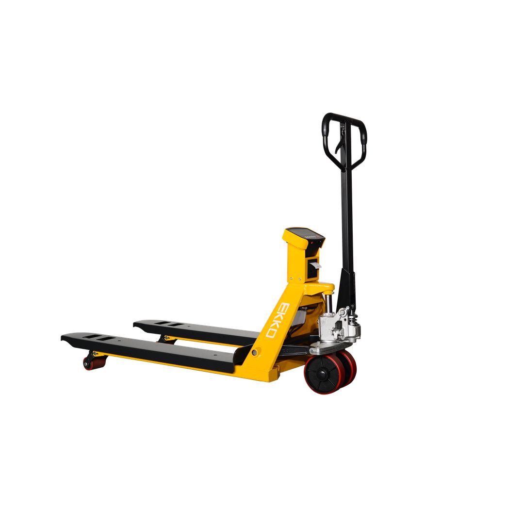 EKKO A25W manual pallet jack with built-in scale for weighing loads in transit