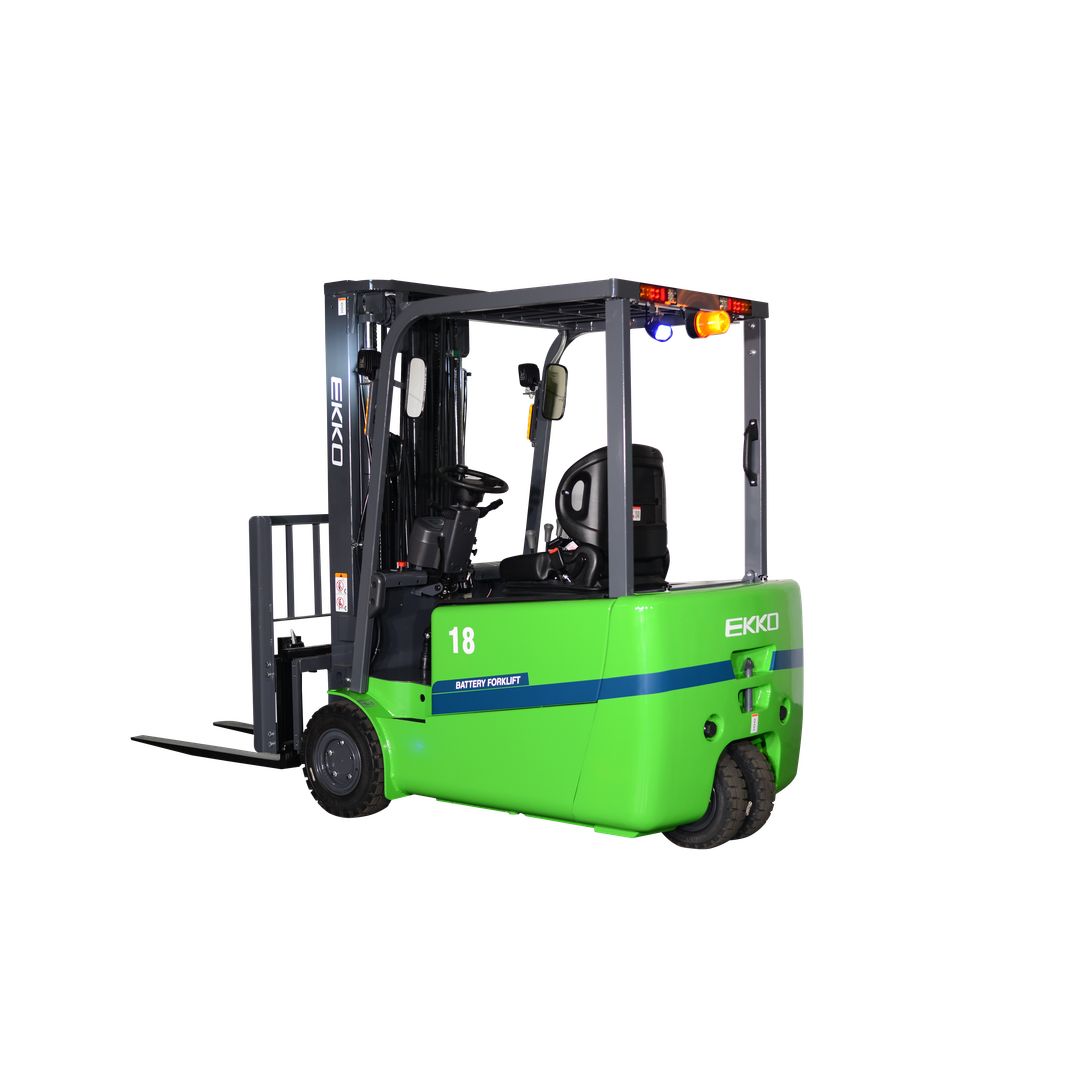 EKKO EK18AT-185LI lithium-ion powered 3-wheel forklift for tight-turning warehouse maneuvering