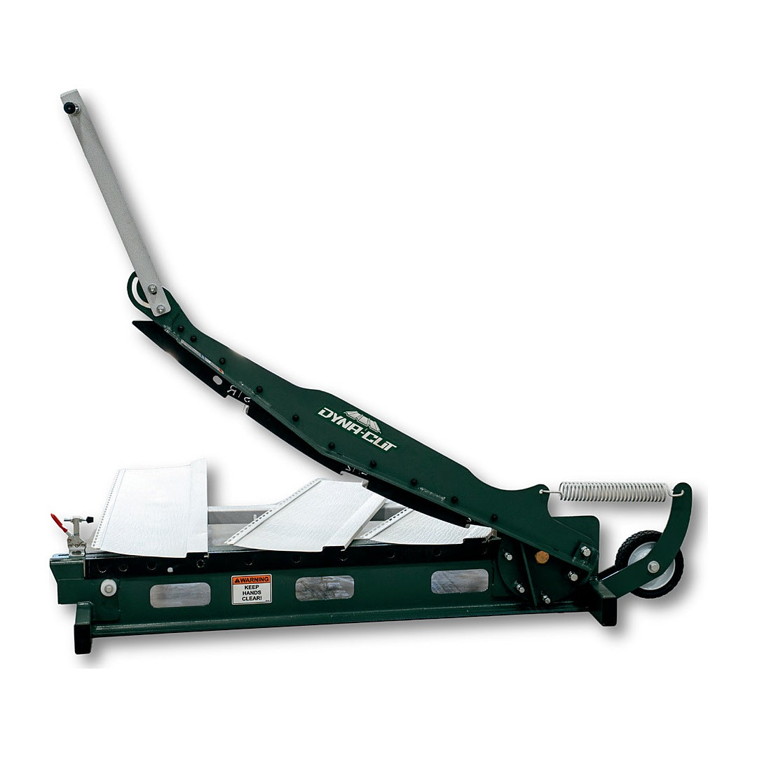 Dyna-Cut HRB-36 portable manual shear for metal roofing and siding panels, side view with handle raised