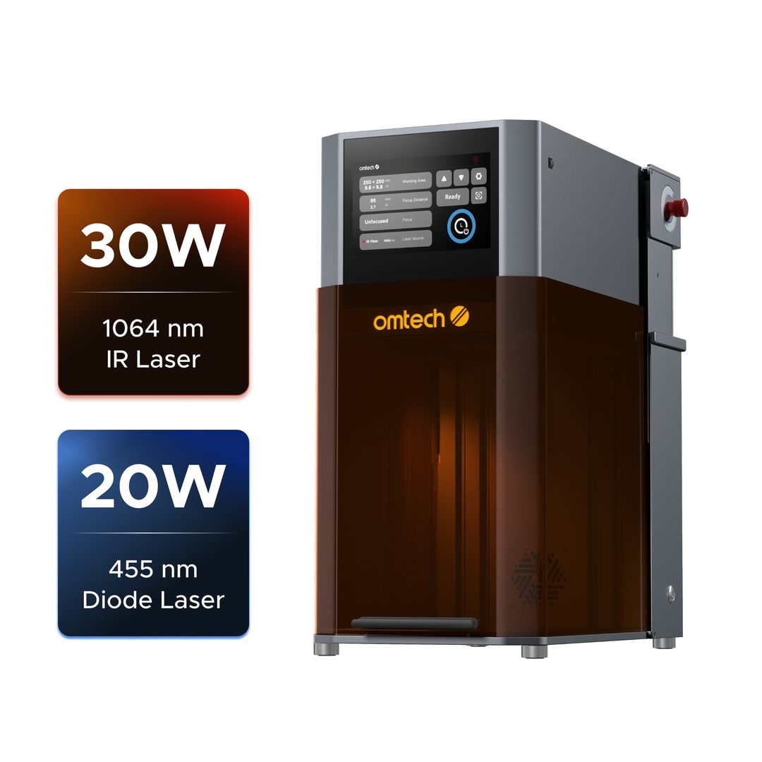 OMTech Solis Duo Fiber & Diode Dual Laser Engraver with Autofocus - 30W Fiber + 20W Diode (FMM-RB32-US) product photo 4 of 9