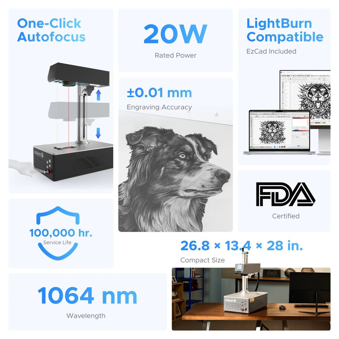 OMTech MOPA 20W Auto-Focus Fiber Laser Marking Machine - FMM-J2AF-US product photo 2 of 6