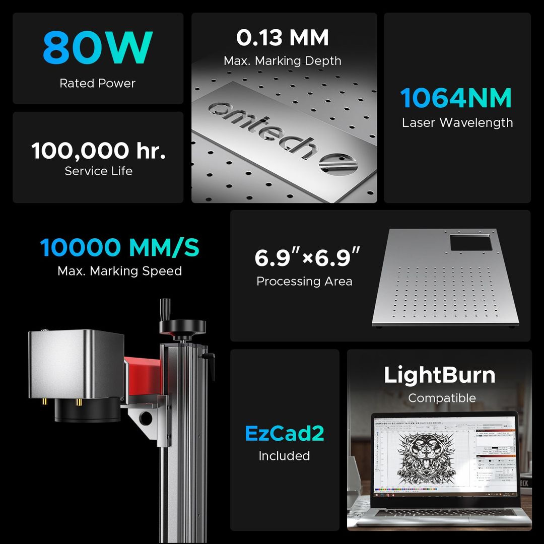 OMTech MOPA 80W Split Fiber Metal Engraving Machine - FMM-J8W2-U2 product photo 2 of 6