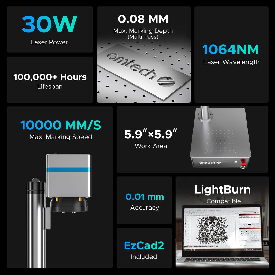 OMTech Compact Integrated Fiber Laser Engraver for Metal - MOPA 30W (FMM-J3MN-U1) product photo 5 of 12