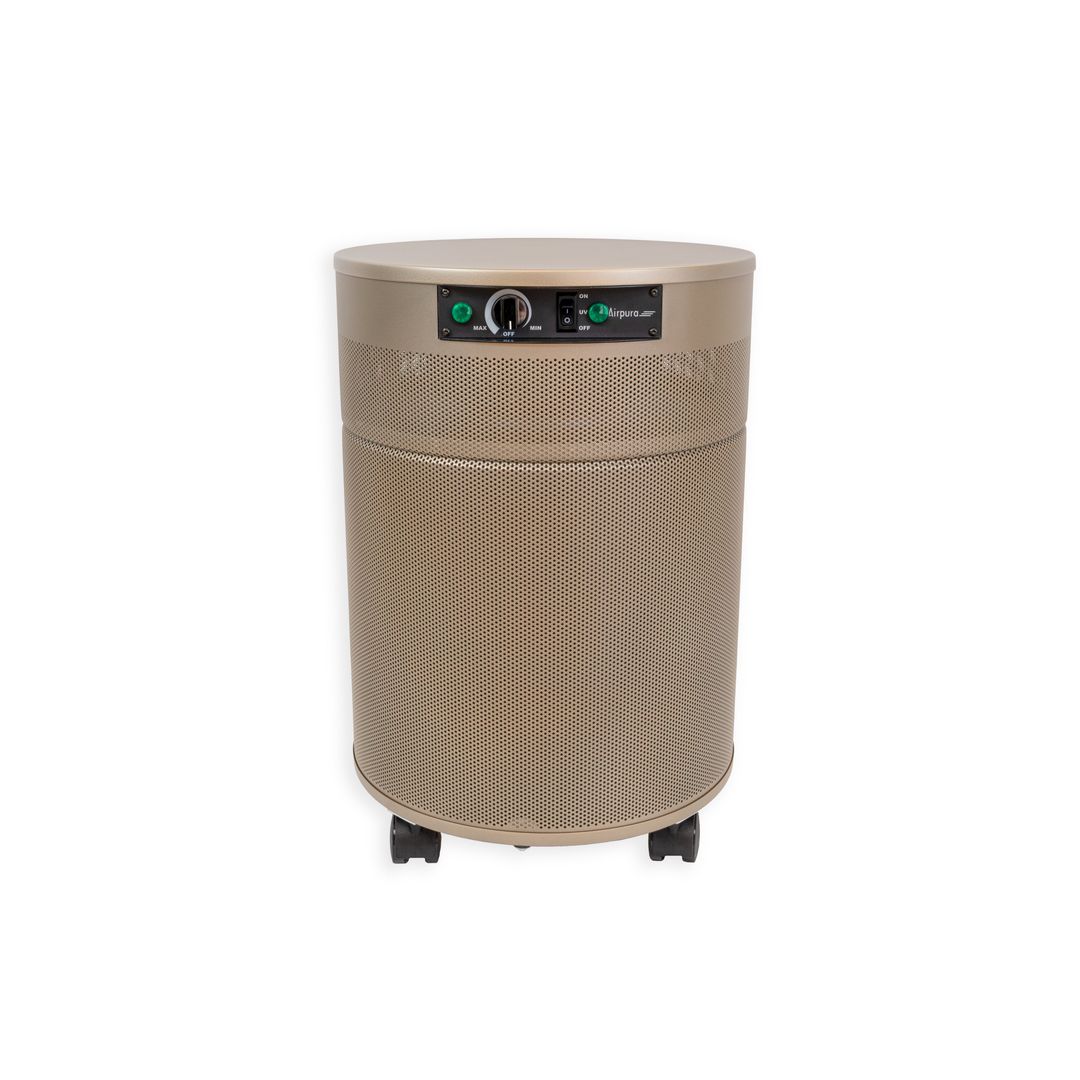 Airpura P614 air purifier in brass-tone finish, front view