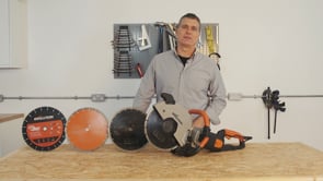 Evolution Power Tools 12 in. Electric Concrete Saw R300DCT demonstrated on the jobsite, highlighting powerful electric concrete cutting performance and ease of operation.