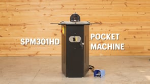 Safety Speed SPM301HD Screw Pocket Machine in operation demonstrating pocket hole machining workflow