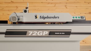 Safetyspeed Edgebander Glue Pot EZ72GP in operation demonstrating glue pot edgebanding process and material feed