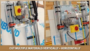 Safetyspeed SR5UA ACM Panel Saw and Router Combo cutting wood panels vertically with precision-guided saw carriage