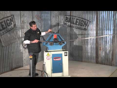 Baileigh Ring Roll Machine - (R-M40) 1006852 industrial ring rolling machine with hydraulic operation, foot pedal controls, heavy-duty frame, and adjustable rollers for bending metal tubing, pipe, and profiles.