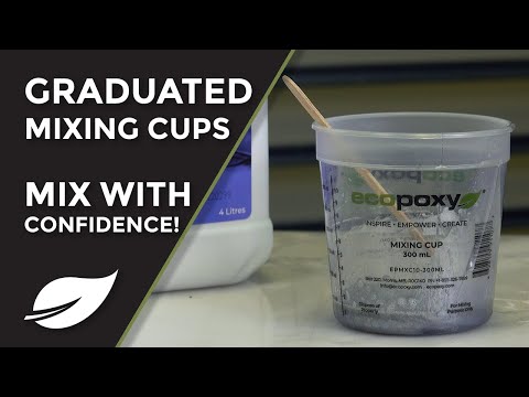 Ecopoxy Graduated Epoxy Mixing Cups with printed mixing ratios demonstrating accurate epoxy and hardener measurement.