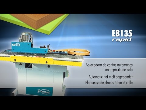 Virutex Automatic Hot Melt Edgebander Rapid EB135 8500295 in operation applying edge banding tape to panel edge with precision feed system