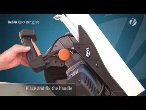Virutex TM33W Miter Table Saw Combo For Precision Cuts (120V) demonstrated in operation highlighting precision cutting control and safety features