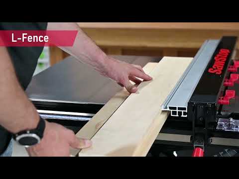 SawStop T-Glide Advance Fence guiding a workpiece during a rip cut, demonstrating stable fence alignment and precise material control for woodworking projects.