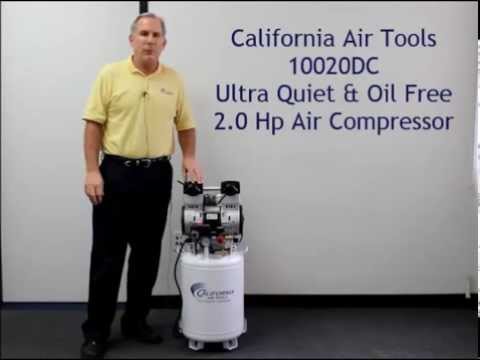 California Air Tools 10020DC-22060 2.0 Hp Ultra Quiet Oil-Free 10 Gallon Air Compressor with integrated air dryer front view