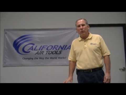 California Air Tools 8010SPC 1.0 Hp Ultra Quiet & Oil-Free Air Compressor with Sound Proof Cabinet demonstration with operator in workshop