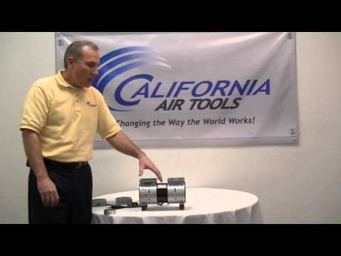 California Air Tools SP-9413 (110v 60hz) 1.0 Hp Ultra Quiet & Oil-Free Pump/Motor displayed during product demonstration highlighting compact and low-noise performance