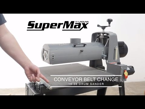 Laguna SuperMax 19-38 Drum Sander SUPMX-71938-D sanding operation with multiple wood pieces