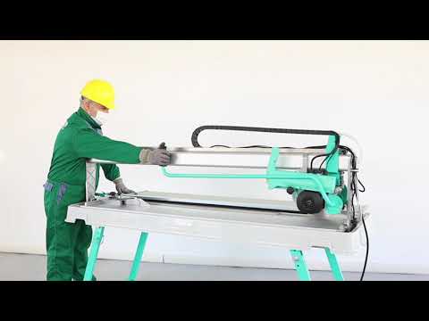 Operational view of the IMER COMBICUT 250/1500 overhead rail saw cutting system designed for accurate large tile and porcelain wet cutting performance