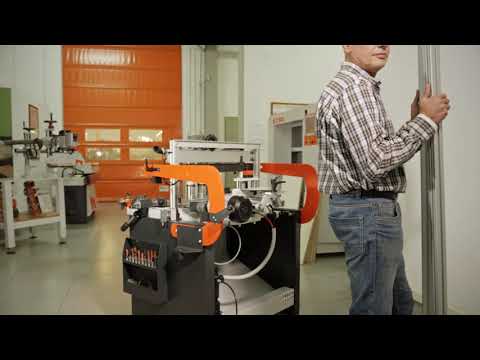 Maggi System 21 Prestige Construction/Line Borer MAG-SYSTEM-21P in workshop environment demonstrating horizontal drilling operation on panel material
