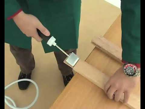 JLT Pressurized A8 Glue Tank for PVA Glue PIZ.9001 in use applying adhesive to wood panel with precision handheld glue gun