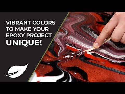 Ecopoxy Liquid Color Pigments Set promotional image showing vivid color application in epoxy art and woodworking projects.