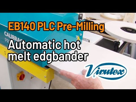 Virutex Automatic Hot Melt Edgebander EB140 (220V) 8500699 in operation applying edge banding with automatic feed and glue system
