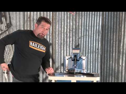 Baileigh Corner Notcher SN-F11-AN 1007236 in operation demonstrating precision hydraulic corner notching of sheet metal for fabrication and production applications.