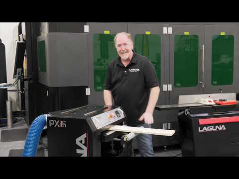 Laguna PX|22 thickness planer in workshop demonstration highlighting professional woodworking performance