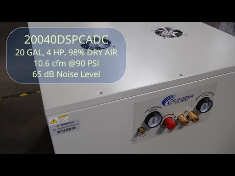 California Air Tools 20040DSPCADC Powerful 4.0 Hp Ultra Quiet & Oil-Free Air Compressor with 98% Air Drying System inside soundproof cabinet in workshop use