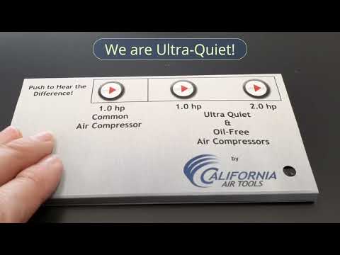 California Air Tools 20020CTR Ultra Quiet 20-Gallon Horizontal Air Compressor feature overview highlighting dual voltage capability and quiet operation