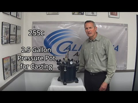 California Air Tools 255C 2.5 Gallon Pressure Pot for Resin Casting product overview with operator and workshop setup