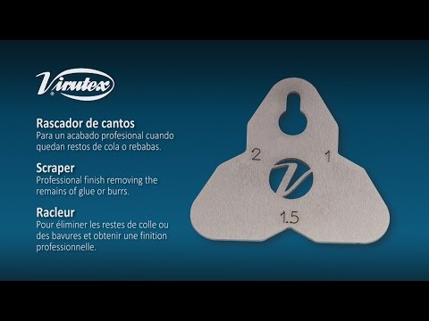Virutex High-Precision Edge Scraper Tool Clean And Smooth Edges 5031110 in-use demonstration showing hand holding scraper against edge surface for finishing