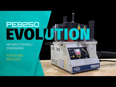 Virutex Hot Melt Portable Edgebander PEB250 Evolution (120V) 5000895 promotional display highlighting machine features and portable design