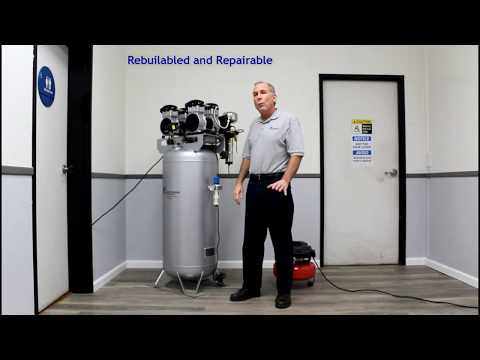 California Air Tools 60040DCAD air compressor installed in workspace demonstrating ultra quiet operation and vertical tank design
