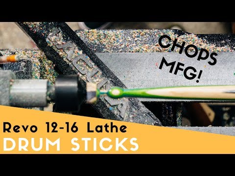 Laguna Revo 12|16 Lathe MLAREVO1216EVS in use turning a wooden handle demonstrating precision control and smooth operation