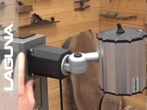 Laguna Halogen Light Short Arm MBA14/12 LIGHT in use showing flexible positioning and bright lighting on woodworking machine