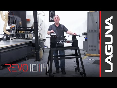 Laguna Revo 10|14 Lathe MLAREVO10A in workshop setting demonstrating woodturning operation with mounted workpiece