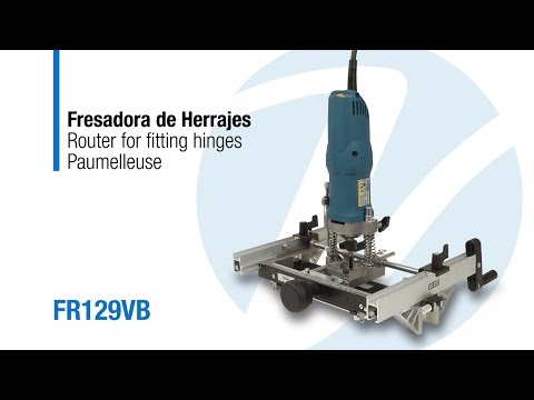 Virutex Router For Fitting Hinges FR129VB (120V) 2900815 product display highlighting vertical routing capability and hinge mortising setup.
