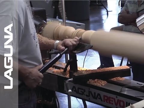 Laguna Revo 18|36 Lathe 220V MLAREVO 1836-220 operator using lathe for detailed woodworking application