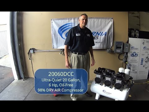 California Air Tools 20060DCC Powerful 6.0 Hp Ultra Quiet, Ultra Dry & Oil-Free 20-Gallon Air Compressor with 98% Air Drying System in workshop demonstration