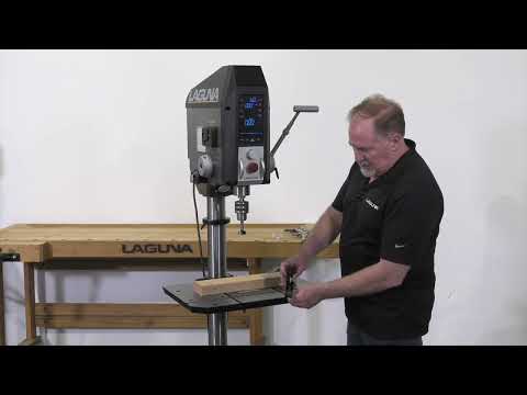 Laguna DP:20 1.5 HP 110-120V Drill Press MDP20-1 drilling demonstration with operator showcasing stability and performance